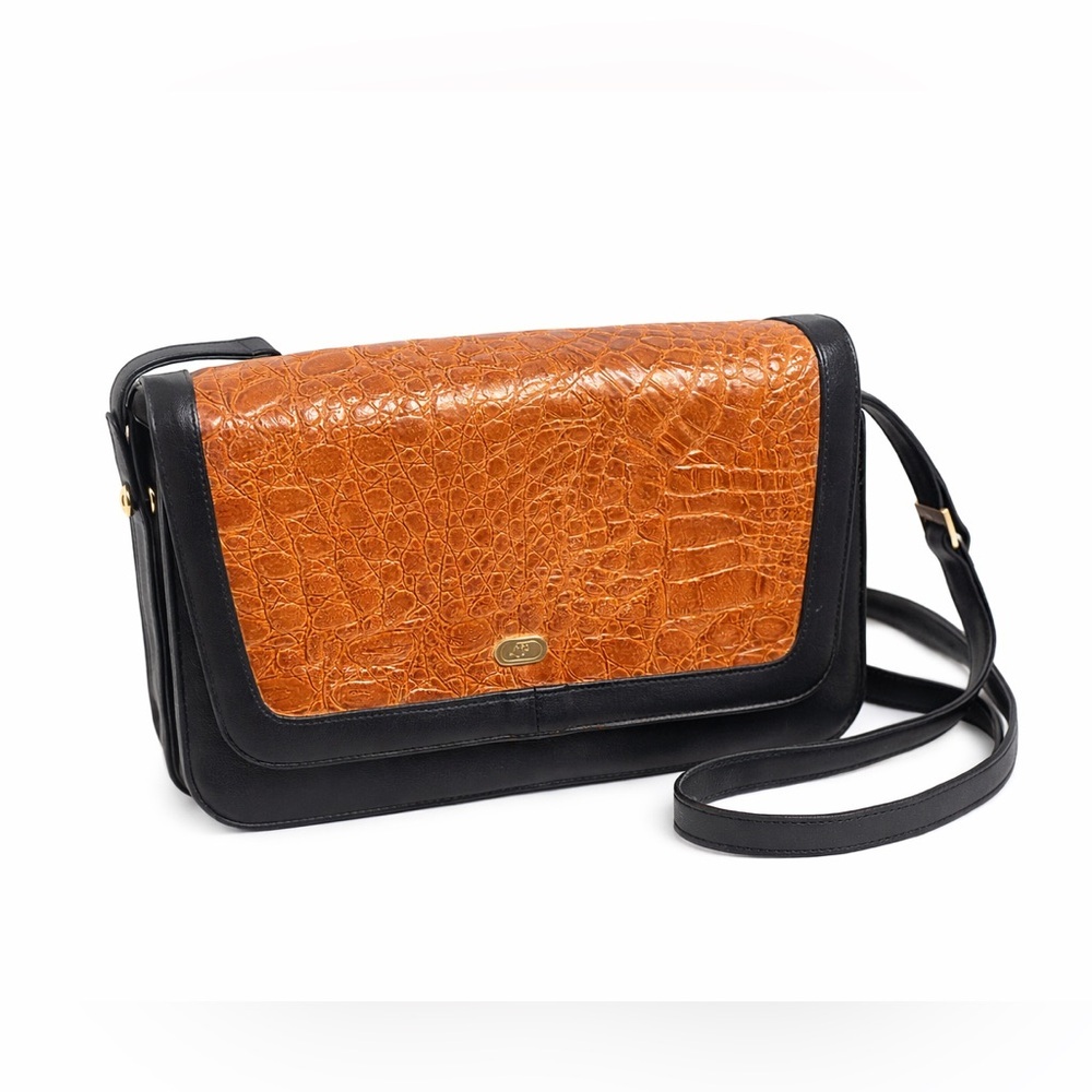 🖤 Vintage Croc Embossed Structured Crossbody Bag